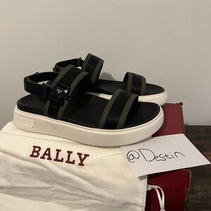 Mens Bally Calf Skin Leather Strap Olive Sandal